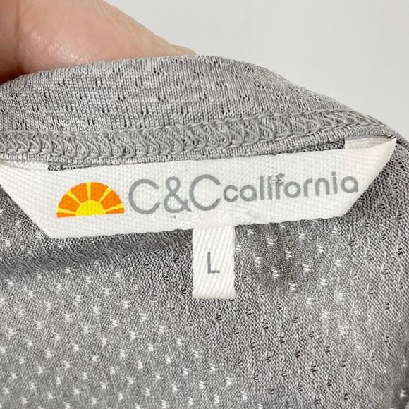 C&C California Women's Cold Shoulder Mesh Top Size L Gray Open Back Long Sleeve - Picture 8 of 10